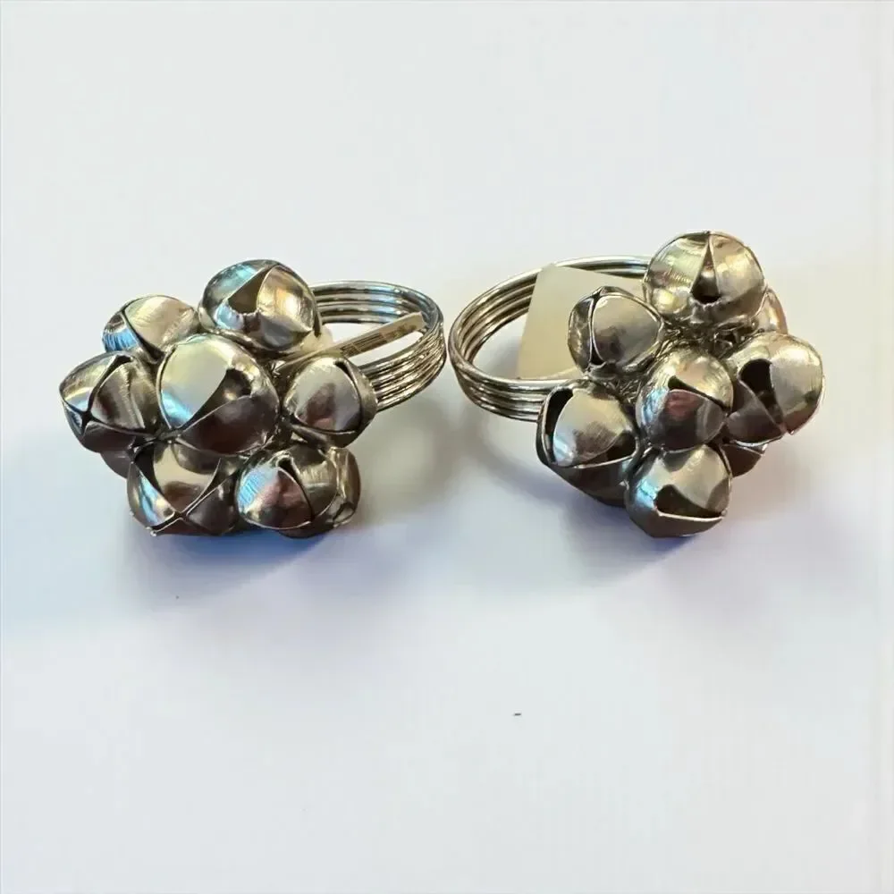 Set of 6 Crate&Barrel Christmas Holiday Silver Napkin Rings